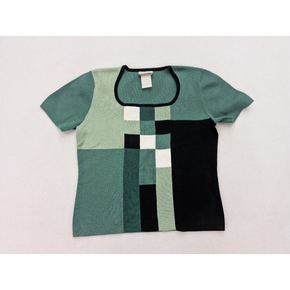 Designers Originals Women's Sweater Size L Green Colorblock Short Sleeve